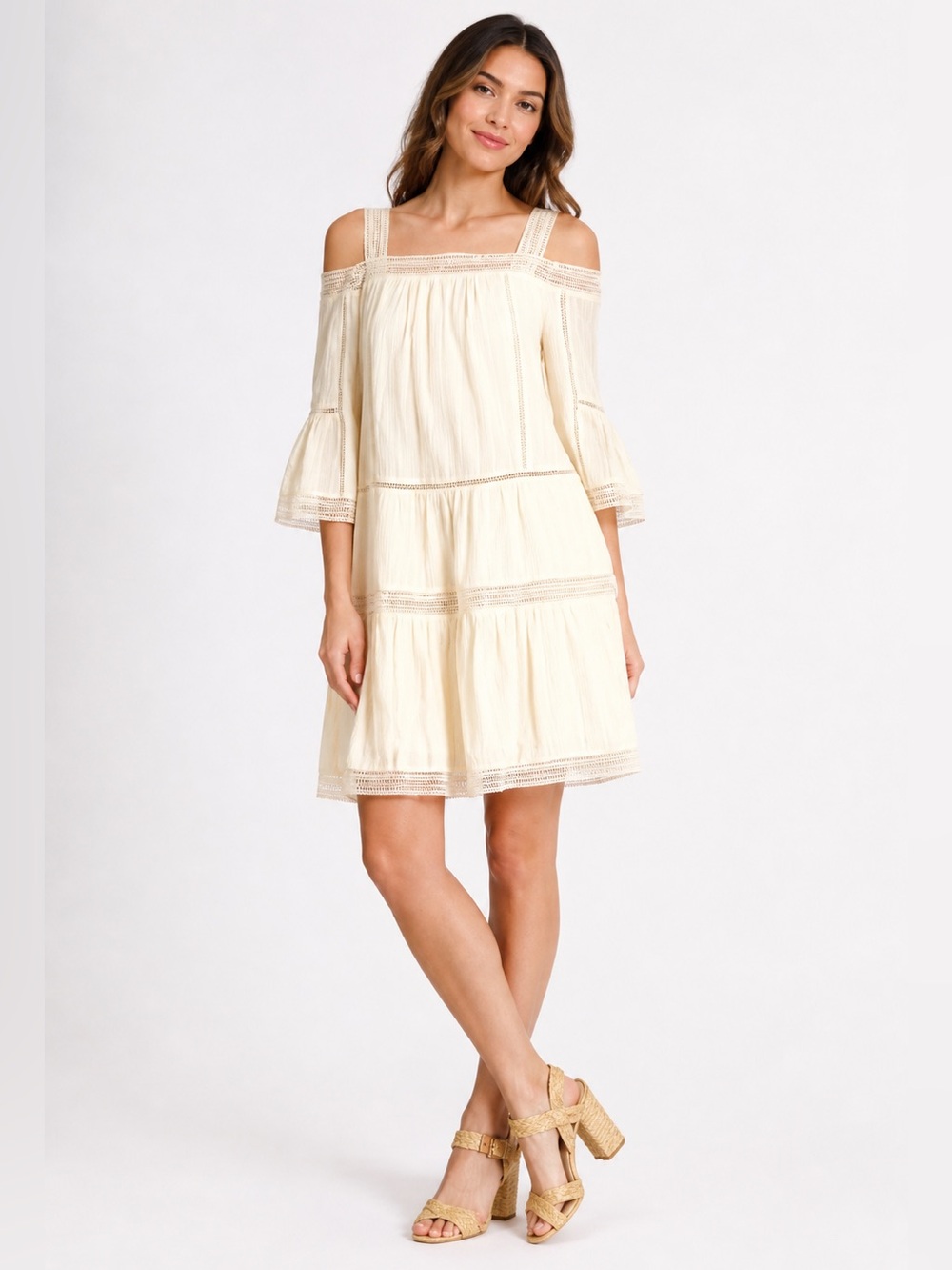Paul & Joe Sister Nadine Cold Shoulder Dress Square Neck Knit Trim Size S